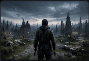 A traveller in a rugged game landscape